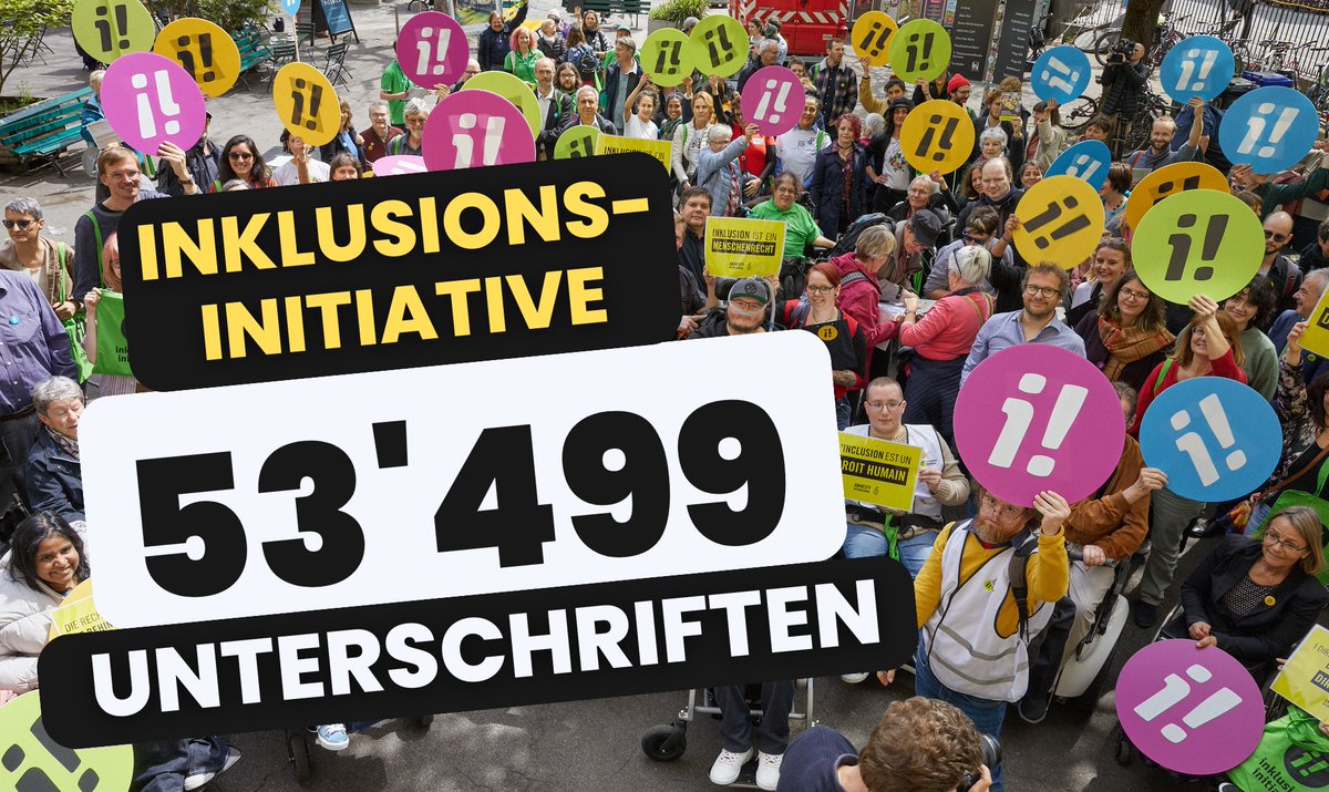 dani_graf's tweet photo. 🥳Wow, nach 154 Tagen sind 53'499 Unterschriften für die #InklusionsInitiative gesammelt – 347 Unterschriften pro Tag! 💙 an alle, die mithelfen, dass Menschen mit Behinderungen ein selbstbestimmtes Leben und mehr Assistenz erhalten. https://t.co/6kpyWAB2OK @InklusionCH https://t.co/wBlCidXHxN