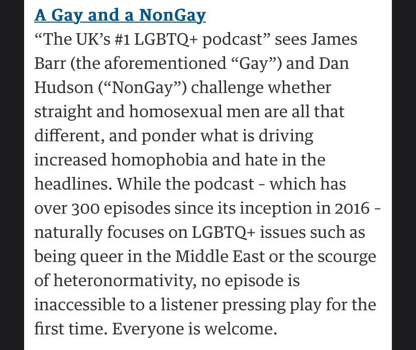 Great to be in today’s @guardian as a Podcast of the Week recommendation. 🏳️‍🌈