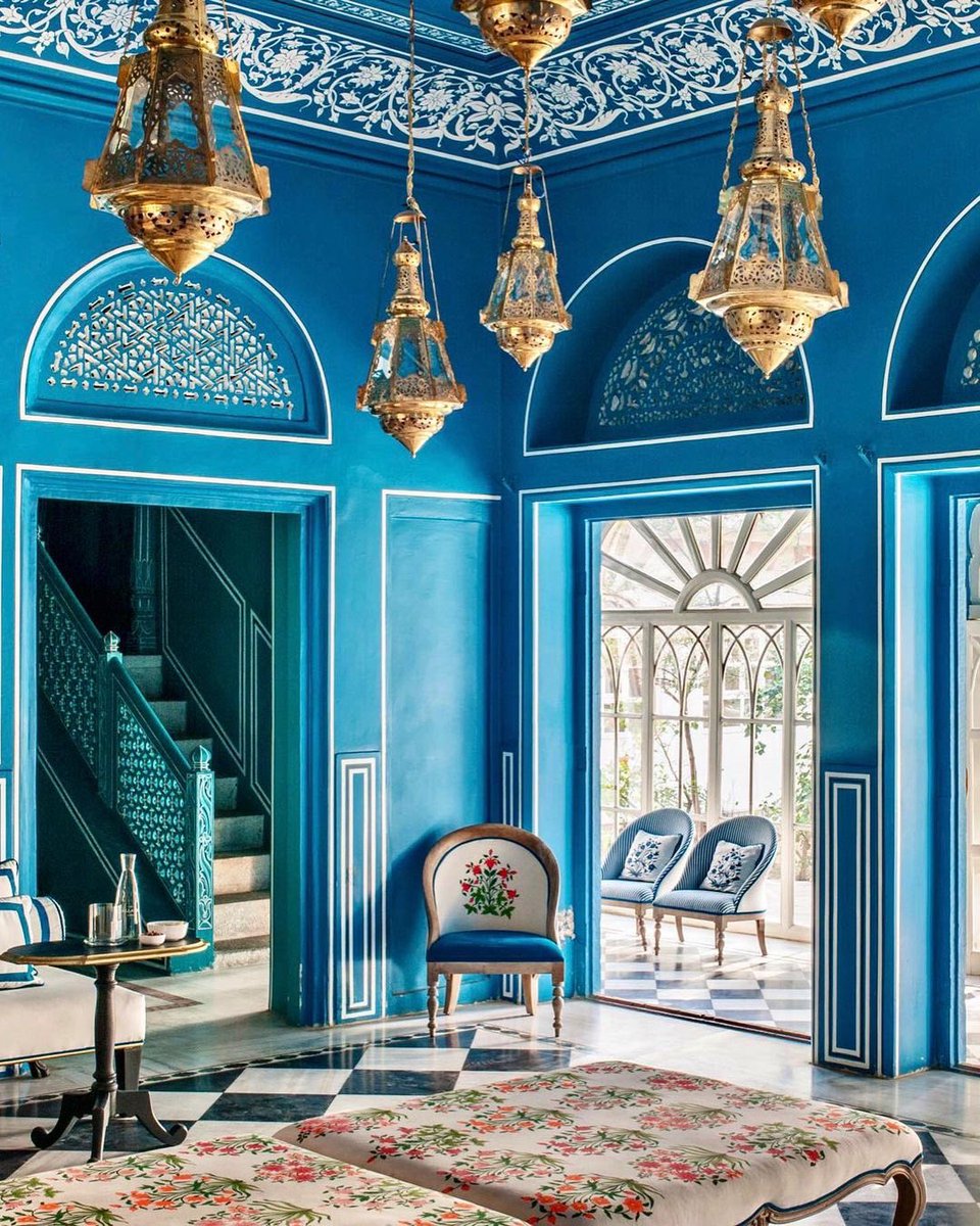 Details of the interiors of Narain Niwas Palace hotel in Jaipur.