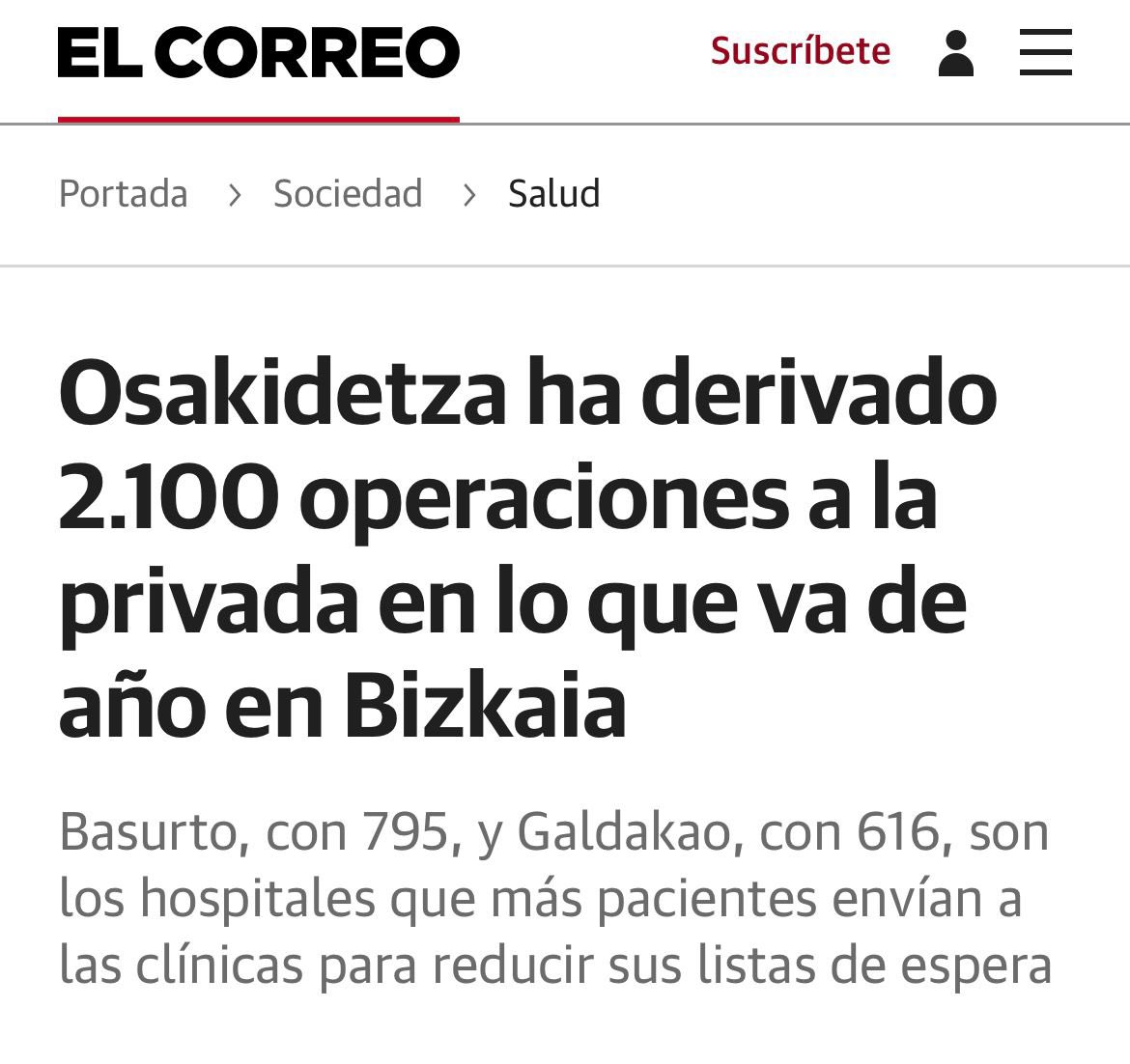Cuatro noticias que leemos hoy y que confirman lo que temíamos: la única receta de PNV-PSE para reducir las listas de espera es enviar pacientes fuera de #Osakidetza y derivarlos a clínicas privadas.

Aquí la solución que realmente sirve es fortalecer el sistema público 🧵👇