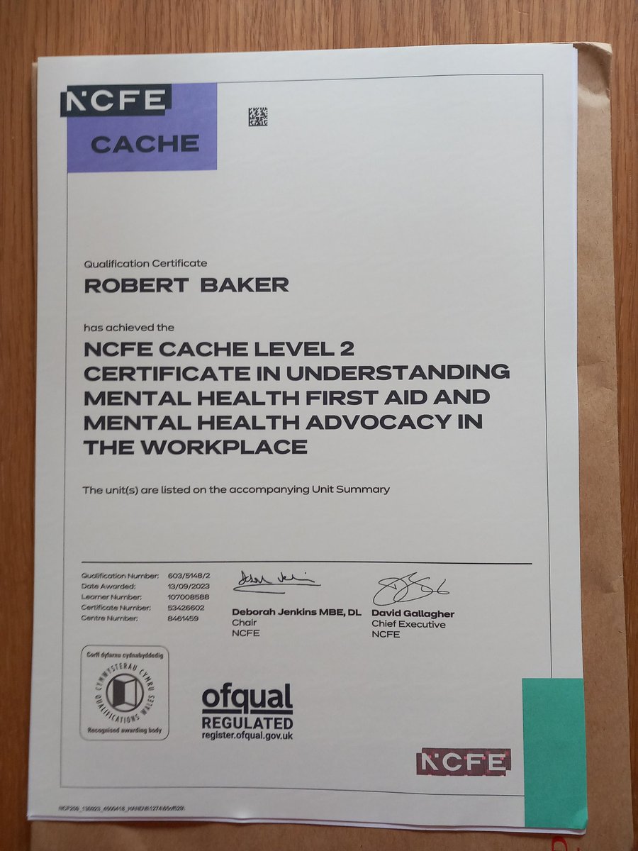 Must confess I'm pretty chuffed with this. It had been a long time since I last undertook a formal qualification so it was quite scary to get started but I'm glad I did. #mentalhealthfirstaid #LearningJourney