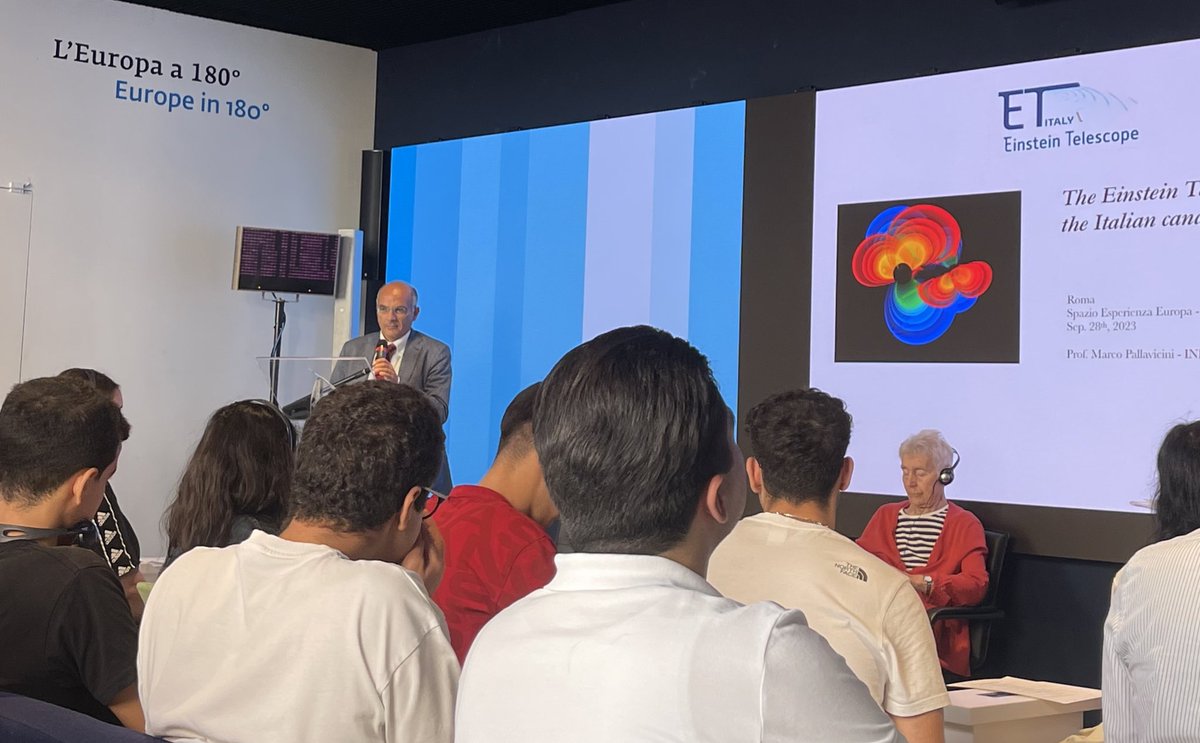 Europarl_IT's tweet photo. Marco Pallavicini @INFN_LNF su candidatura 🇮🇹 dell’Einstein Telescope (ET) per lo studio delle onde gravitazionali -SOS Enattos in Sardegna. 

🔎Visita EGO https://t.co/H0ORizwq2w.

Ricorda Edoardo Amaldi e importanza per la fisica europea. 

#EuropaExperience 
#nottericercatori https://t.co/XWKsFMmH4i