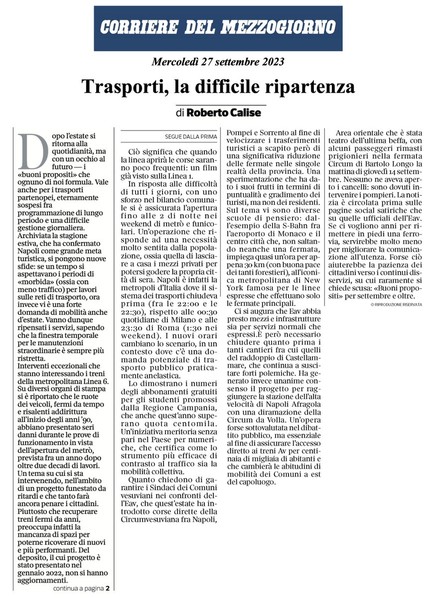 CaliseRoberto's tweet photo. La ripartenza settembrina non è mai facile.
Tanti sono i buoni propositi sul futuro, che si sommano alle difficoltà di tutti i giorni.
Lo stesso vale per i trasporti napoletani. Ne ho parlato sul @corrmezzogiorno
#napoli #trasportopubblico #trasporti #mobilità https://t.co/2YpoUV0W8O