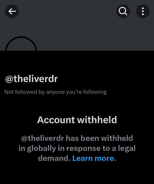 ScienceIsDope_'s tweet image. Twitter/X used to have some balls before @elonmusk 's leadership. Now, when there is any hint of a lawsuit, Twitter bends to anyone's will.
@theliverdr 's account has been suspended