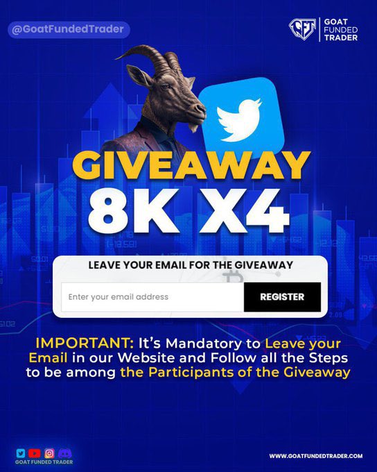 oluoftrades's tweet photo. 🎉🎉 GOAT GIVEAWAY 🎉🎉

Giving 4 $8k accounts to my active followers. 

All you have to do is simple
🐐 Follow @EdwardXLreal 
🐐 Follow @GoatFunded 
🐐 Follow @oluoftrades on IG
Tag 2 friends below

Winners will be announced in 24hours https://t.co/MEVSlTXzm9