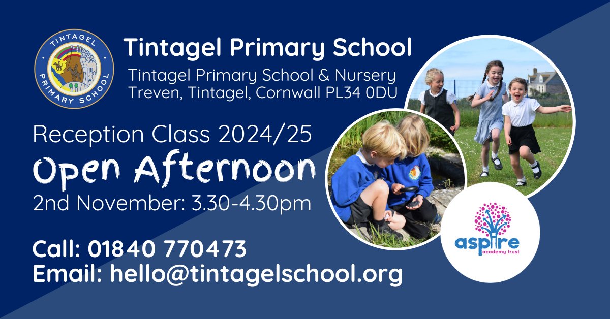 WELCOMING RECEPTION CLASS APPLICATIONS - SEPTEMBER 2024: If you're thinking of applying to Tintagel for September 2024, we're holding an open afternoon on Thursday 2nd November from 3.30pm to 4.30pm.  Do come along, we'd love to see you! #EYFS #startingschool #happytribe