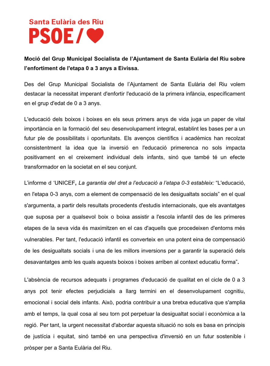 psoestaeularia's tweet photo. @AlanIBZ @ppbalears @ramonibiza La regidora @betrilla2003 defensa la moció del grup @psoestaeularia relativa l’enfortiment de l’etapa educativa de 0 a 3 anys.
#PleSetembre
Exigim: https://t.co/8Wzqp4p1ka