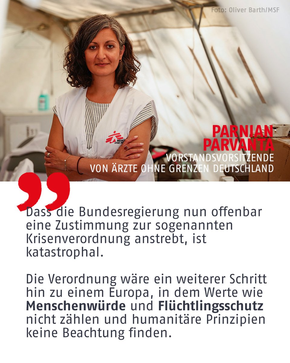 Laut Medien gibt die Bundesregierung ihre kritische Haltung ggü der EU #Krisenverordnung auf. Das hätte dramatische Folgen für die Gesundheit von Geflüchteten & Migrant*innen. Die 🇩🇪 Regierung nimmt in Kauf, dass Schutzsuchende traumatisiert & verletzt werden oder sterben. #GEAS