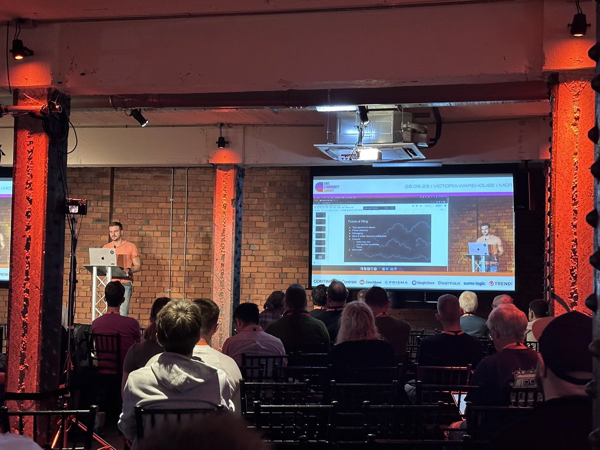 Metahertz's tweet photo. Cool to see a worked example of @winglangio at #AWSComSum here in Manchester! Super poignant when my current task involves manually crafting CloudFormation! https://t.co/jVFt3zKmt3