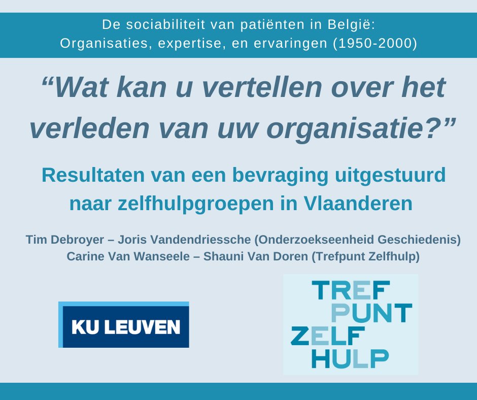 ❓Wat vertellen zelfhulpgroepen over hun eigen verleden? <a href="/TimDebroyer/">Tim Debroyer</a> onderzocht het i.s.m. <a href="/joris_vdd/">Joris Vandendriessche</a> en <a href="/TZelfhulp/">Trefpunt Zelfhulp</a> via een grootschalige bevraging. 👉Bekijk de resultaten op arts.kuleuven.be/cultuurgeschie…