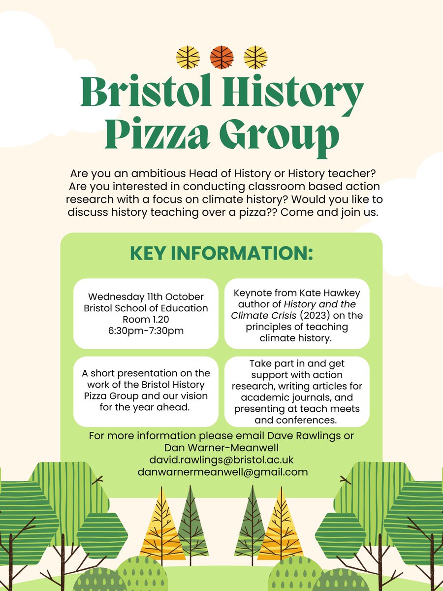 Calling all Bristol (and the surrounding area!) History leaders and teachers. You are invited to join the Bristol History Pizza Group combining action research in history education with a good catch up over a pizza. This year our focus is on climate history, launch details below.