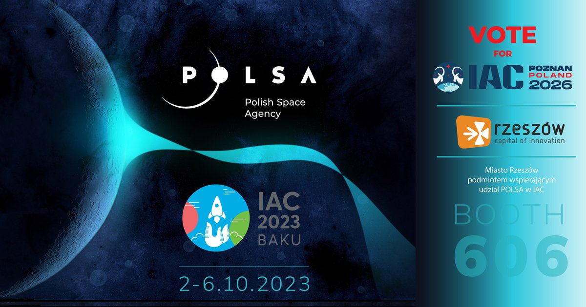 Spotkanie sygnatariuszy Artemis Accords, 12 polskich firm i uczelni ze swoimi eksponatami na stoisku polskiego sektora kosmicznego, promocja polskiej kandydatury jako gospodarza #IAC2026Poznan – to główne wydarzenia z udziałem POLSA podczas @Iac2023 #Baku w #Azerbejdżan #POLSA