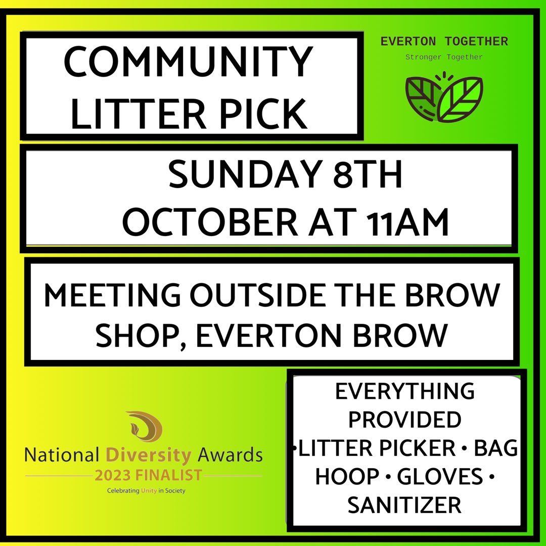 Kevin Robinson-Hale (@everton2gether) on Twitter photo Our monthly litter pick is on Sunday 8th October meeting at 11am outside the brow shop
We have been holding these monthly for the last 3 years. Everyone welcome x
<a href="/Richard8266/">Richard Byrne</a> <a href="/MHowie81/">Mark</a> <a href="/LivRivLeft/">Liverpool Riverside Left</a> <a href="/PeterCranie/">Peter Cranie 💙</a> Our monthly litter pick is on Sunday 8th October meeting at 11am outside the brow shop
We have been holding these monthly for the last 3 years. Everyone welcome x
<a href="/Richard8266/">Richard Byrne</a> <a href="/MHowie81/">Mark</a> <a href="/LivRivLeft/">Liverpool Riverside Left</a> <a href="/PeterCranie/">Peter Cranie 💙</a>