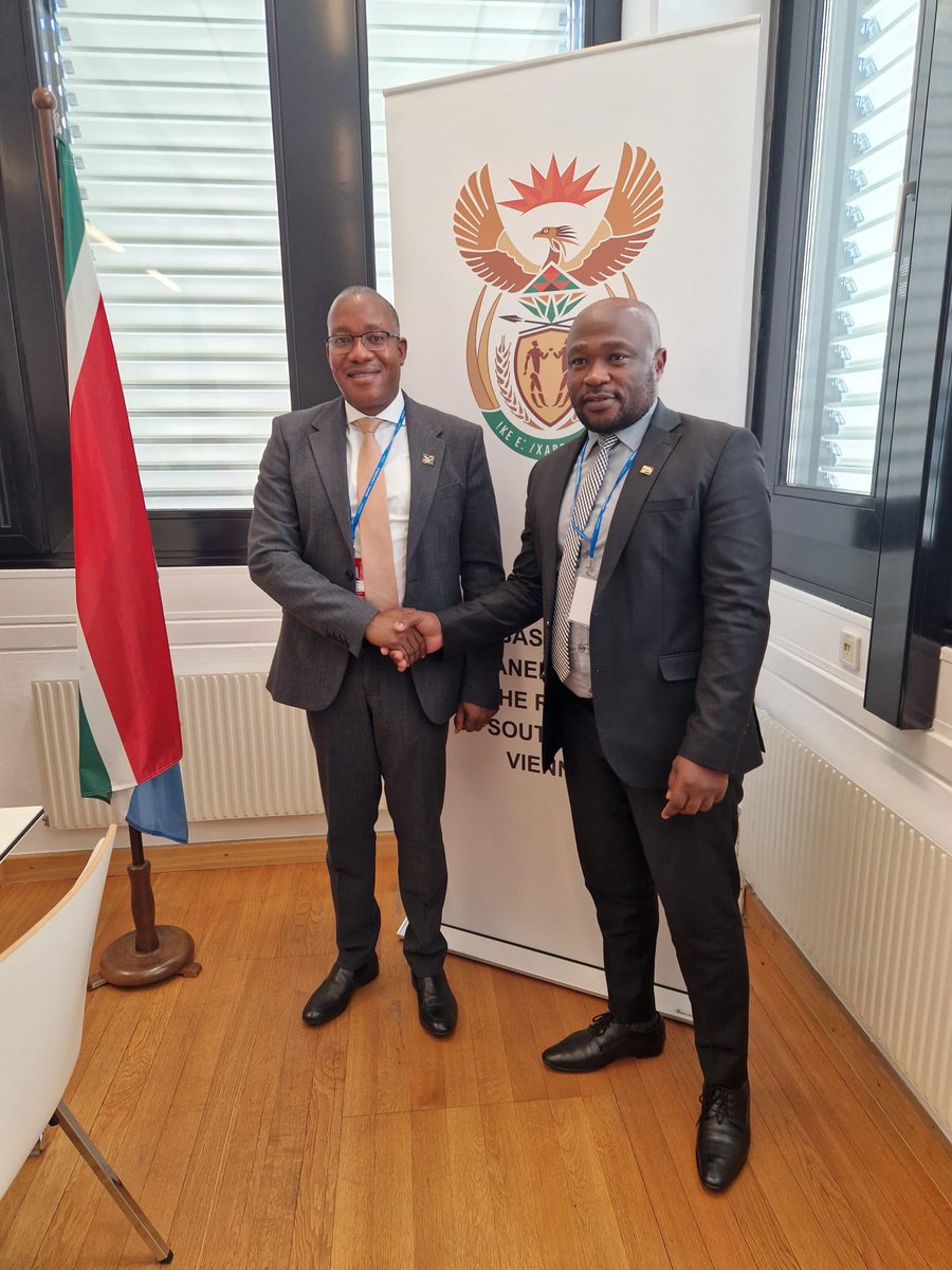 National Radioactive Waste Disposal Institute CEO, Dr @MMkhosi attended the South Africa - Namibia Bilateral meeting at the 67th International Atomic Energy Agency (IAEA) General Conference today. #IAEAGC