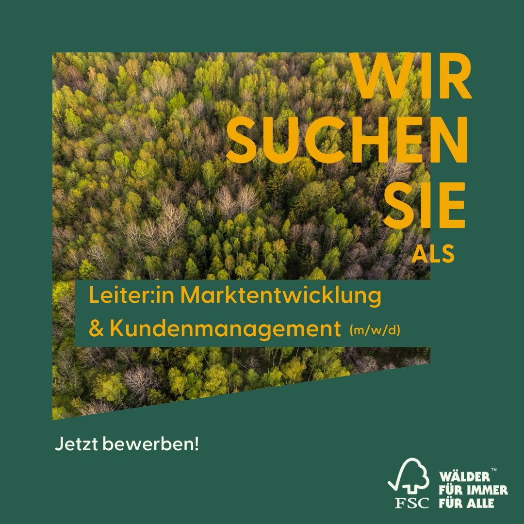 We’re #hiring! 💼Wir suchen eine:n Leiter:in Marktentwicklung &amp; Kundenmanagement bei FSC Deutschland im schönen Freiburg im Breisgau!
Zur Stellenausschreibung: fsc-deutschland.de/wp-content/upl…
