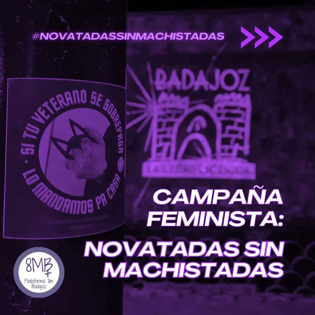 8mBadajoz's tweet photo. *🟣📢 Campaña feminista: NOVATADAS SIN MACHISTADAS 📢🟣*

Desde la Plataforma 8M Badajoz hemos llevado a cabo una campaña feminista de sensibilización en violencias machistas que se ejercen durante las fiestas de las Novatadas

🔥Porque la calle y las fiestas también son nuestras https://t.co/cISzWnTUu4