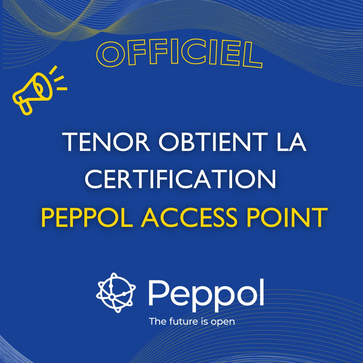 Tenor a été certifié Peppol Access Point. Cette certification permet à nos clients d'interagir avec les administrations et les autorités publiques européennes, via des solutions intégrées qui automatisent l'échange de tous types de documents électroniques.

@PEPPOL_EU