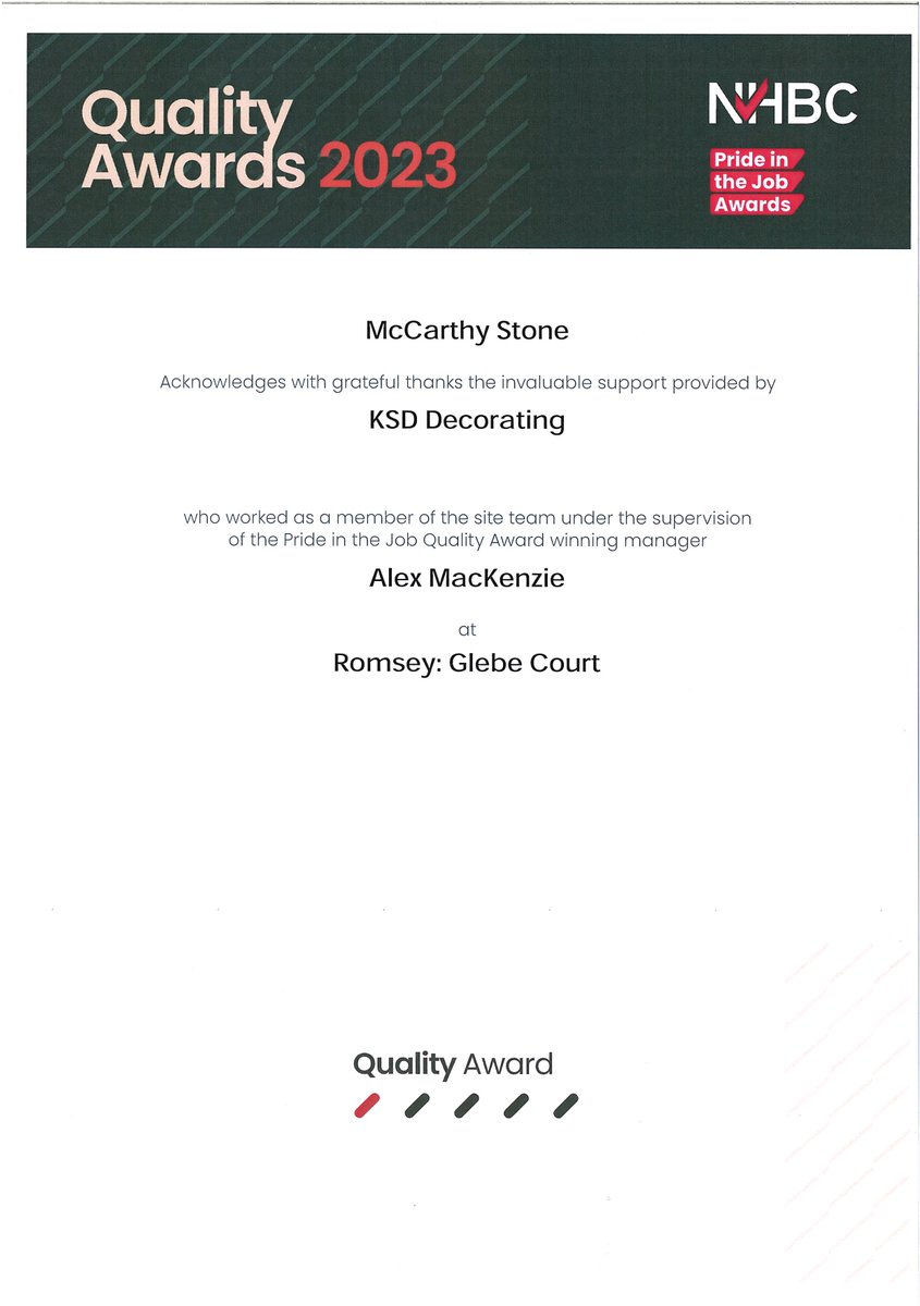 KSDDecorating's tweet image. We are thrilled to receive, not one, but TWO Pride in the Job Awards from NHBC.  Thanks to everyone involved in this project for a job very well done.
#mccarthystone #Awards #nhbc #Paintinganddecorating #newbuildhome #retirementhome #prideinthejobawards