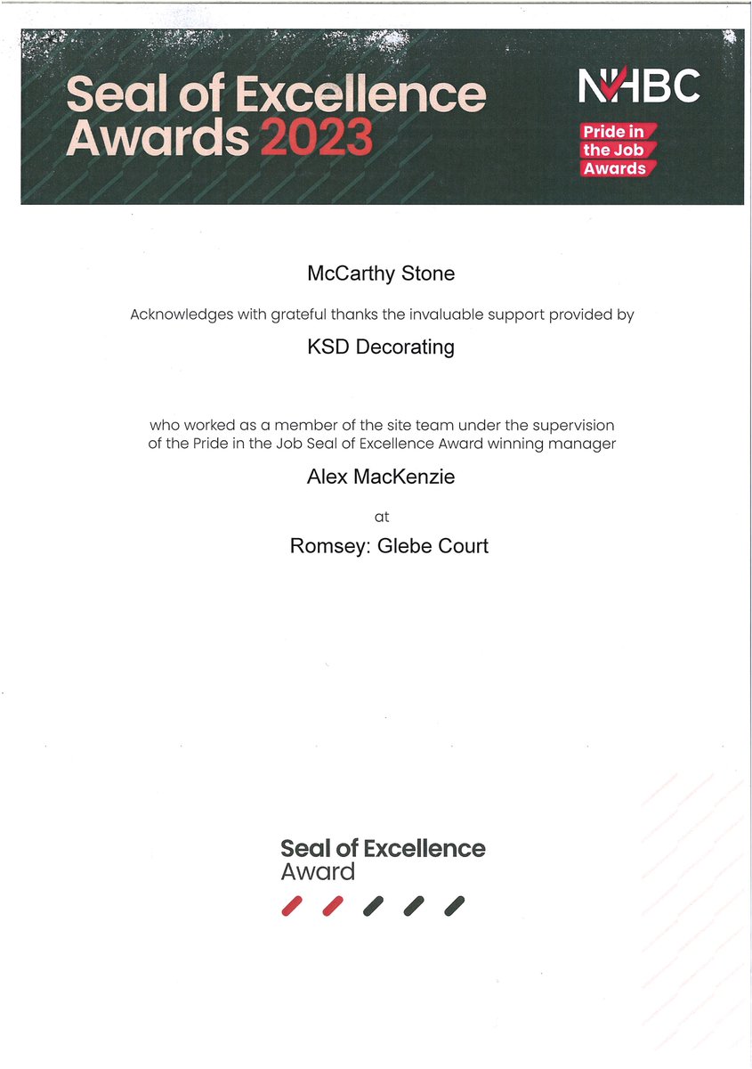 KSDDecorating's tweet image. We are thrilled to receive, not one, but TWO Pride in the Job Awards from NHBC.  Thanks to everyone involved in this project for a job very well done.
#mccarthystone #Awards #nhbc #Paintinganddecorating #newbuildhome #retirementhome #prideinthejobawards