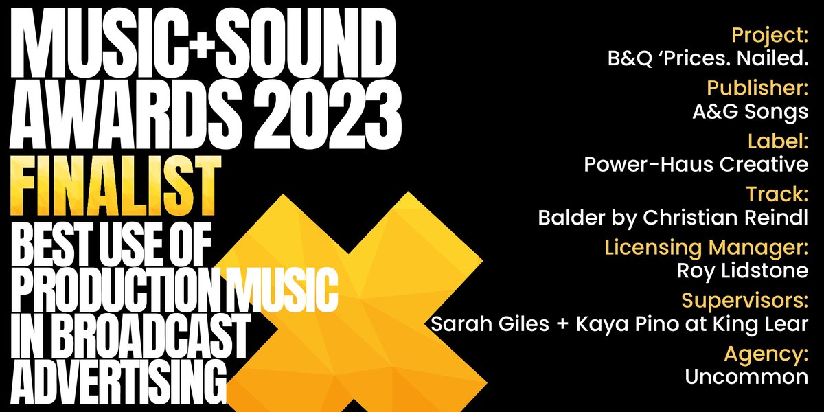 Music+Sound Awards (@masawards) on Twitter photo #MASAwards Finalist (2/6) <a href="/haus_power/">Power-Haus Creative</a> <a href="/agsync/">A&GSync</a> - B&Q 'Prices. Nailed.' <a href="/itsChrisReindl/">Christian Reindl</a> <a href="/riffraffroy/">Roy Lidstone</a> <a href="/uncommon_LDN/">Uncommon</a> 👏 #MASAwards Finalist (2/6) <a href="/haus_power/">Power-Haus Creative</a> <a href="/agsync/">A&GSync</a> - B&Q 'Prices. Nailed.' <a href="/itsChrisReindl/">Christian Reindl</a> <a href="/riffraffroy/">Roy Lidstone</a> <a href="/uncommon_LDN/">Uncommon</a> 👏