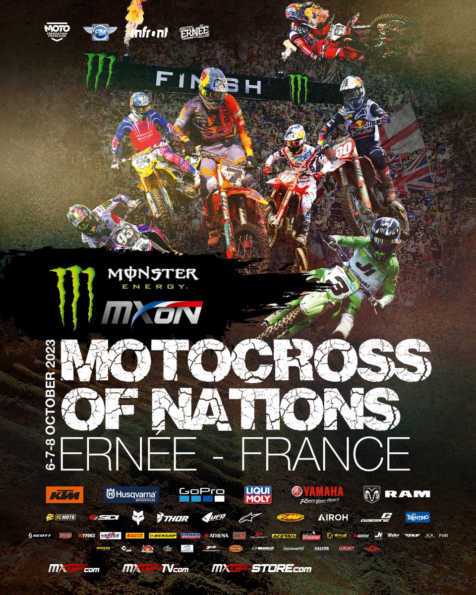 mxgp's tweet photo. 🔥 HERE WE ARE❗1️⃣0️⃣ Days to go 🤩
➖2023 Monster Energy FIM MXoN is very 🔜

Are you excited to see the best riders in the world battling in the biggest MX event of the year ⁉️

#MXoN #MXGP #Motocross #Nations https://t.co/42SrRvt0hW