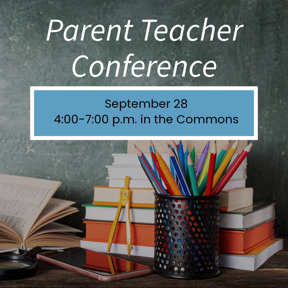 Don't miss Parent Teacher Conference TONIGHT from 4:00-7:00 p.m. in the Commons!  Come enjoy a slice of pizza, meet with teachers and community partners, and get help with Skyward access and Free and Reduced Meal Applications.