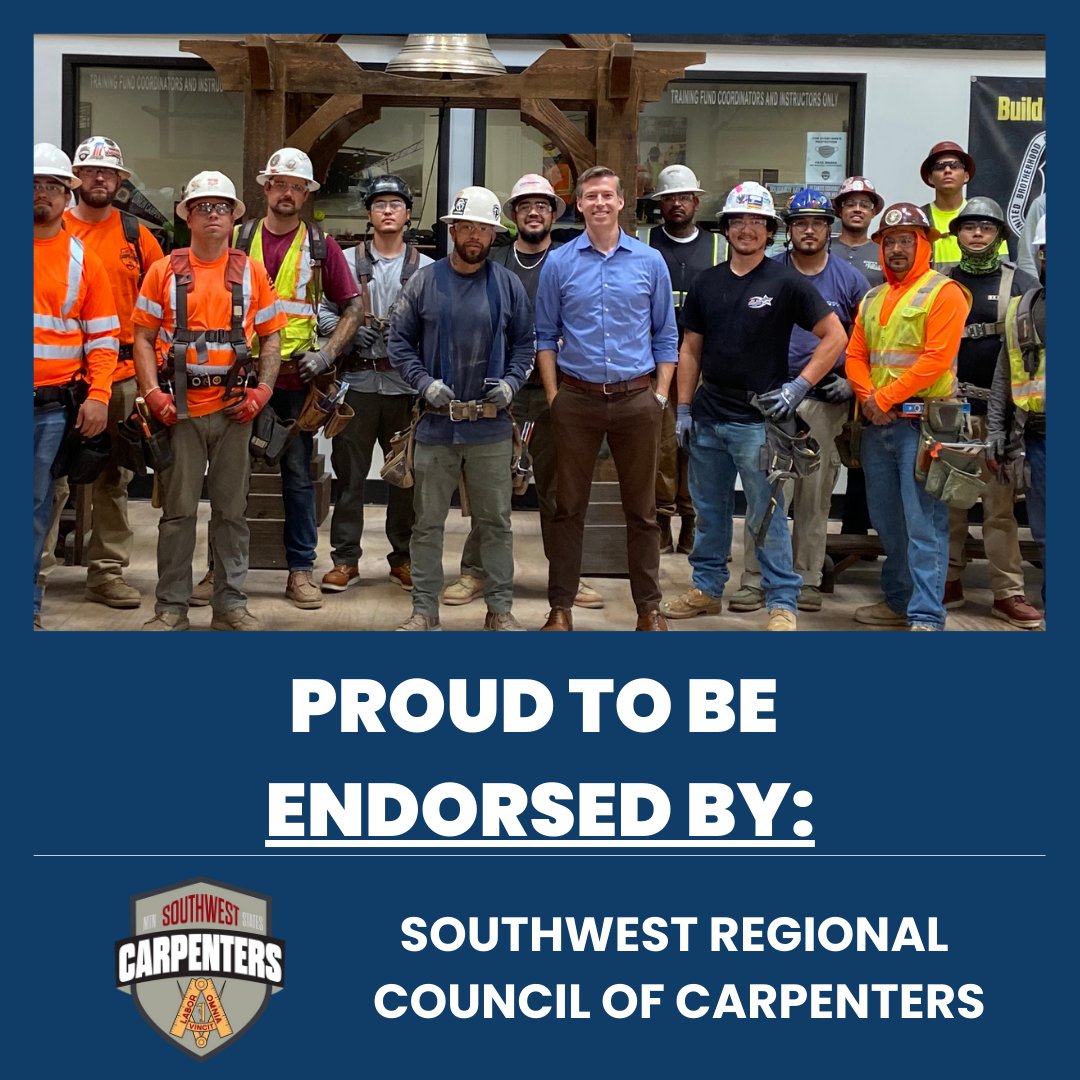 Honored to officially receive an endorsement from the @SWMSCarpenters! 

It was my privilege to meet with apprentices in Riverside last month to learn more about the critical projects they’re working on across the Inland Empire.

In Congress, I will vote to pass the PRO Act and I