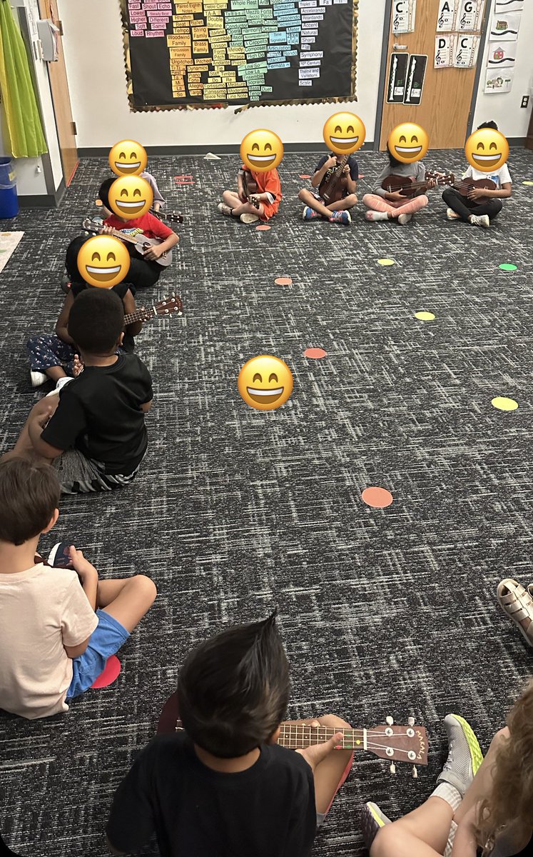 Kindergarten earned a reward of having ukulele time! We talked about how the ukulele is like a baby & how its head needs to be supported, and that the back of the ukulele stays on our tummy. We strummed along to a couple of songs and they did a great job! #iteachkinder #ukuleles