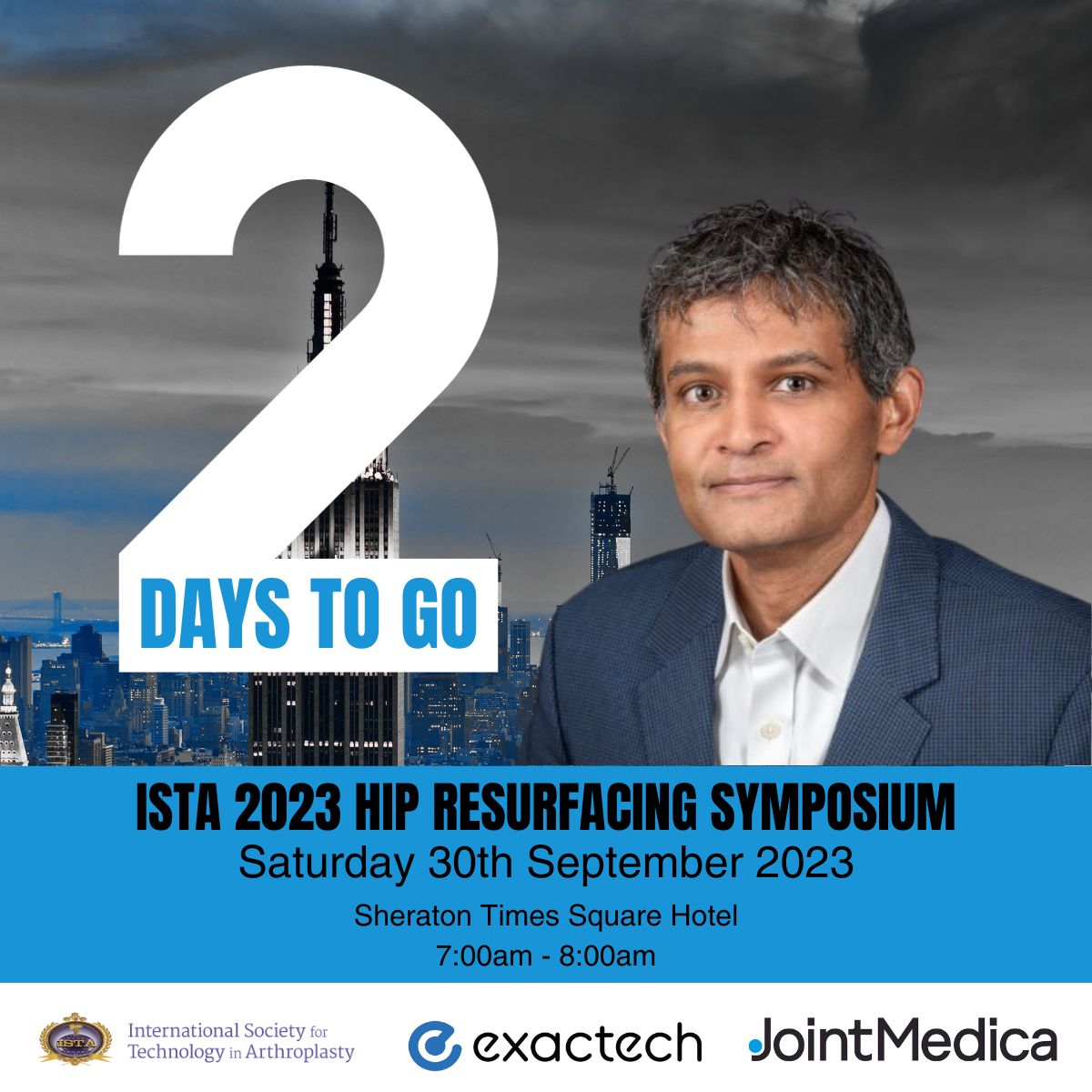 Just two more sleeps to go! Join moderator @DrSharatKusuma  this Saturday (30th September) for this years #ISTA2023 hip resurfacing symposium 'Don't Amputate the Femoral Head, Resurface Instead' and hear the real story from a global hip resurfacing key opinion leader group with a