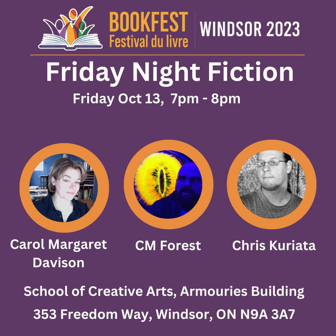 BookFestWindsor's tweet photo. This Friday the 13th, in October of all months, has been placed perfectly during the annual BookFest/ Festival du Livre Windsor. Join us for our Friday Night Fiction event, Friday the 13th edition. Get your tickets now: https://t.co/luxIxiLxUe https://t.co/AxSqfQff6K