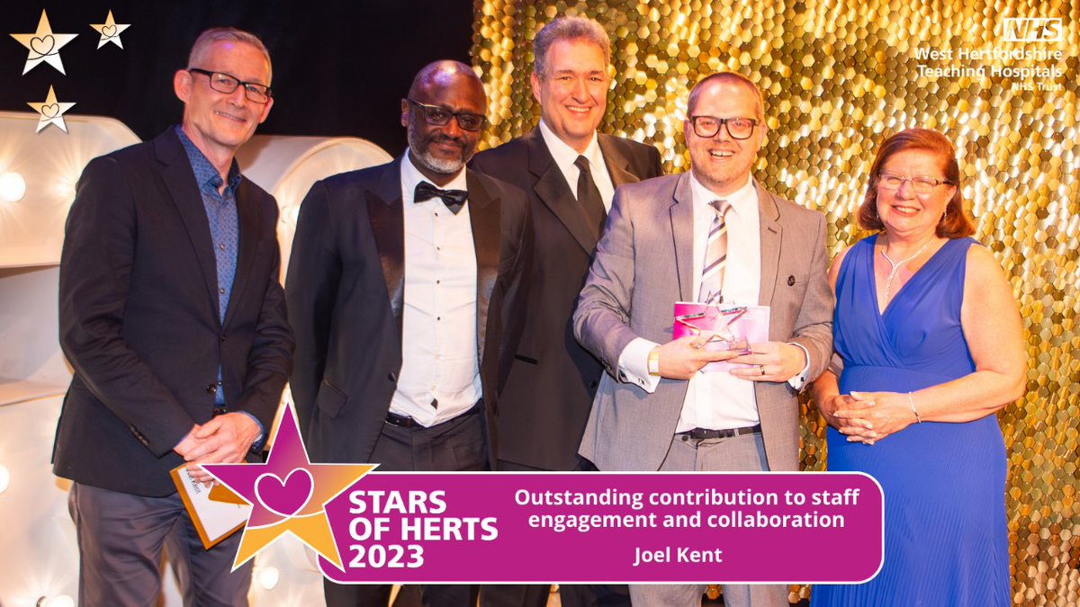 WestHertsNHS's tweet photo. Congratulations to Joel Kent, Advanced theatre practitioner, for winning Outstanding contribution to staff engagement and collaboration at our #StarsOfHerts staff awards! Joel ensures inclusivity and equitable treatment for all his staff. Thanks to @BriggsForrester for sponsoring https://t.co/lsHYfHKMkY