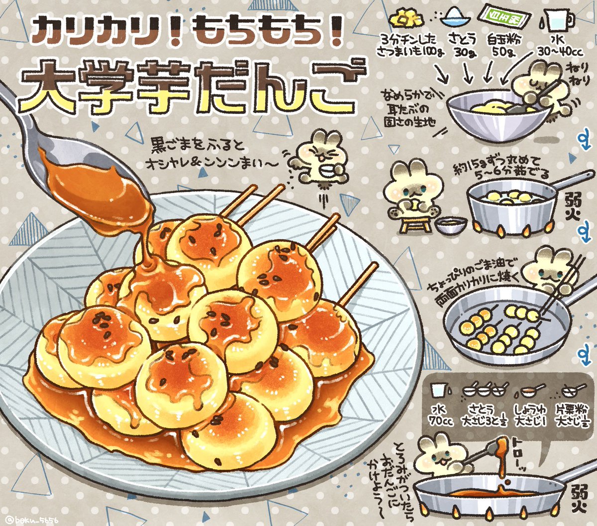 わーーーーッ!みんな、ごめんよー‼️

一番最初の工程に「砂糖30g」を描き忘れてしまいました🙇‍♂️修正版あげておくので、よろしければ… 