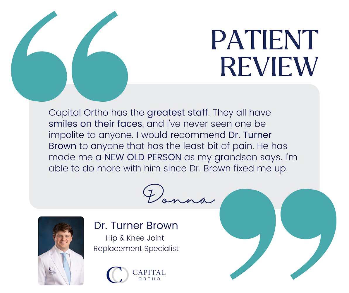 It’s #thankfulthursday &amp; we are so thankful for our wonderful patients! Take a look at what a patient had to say about her recent experience with Dr. Brown🤍

#patientreview #movebetterlivebetter #capitalortho