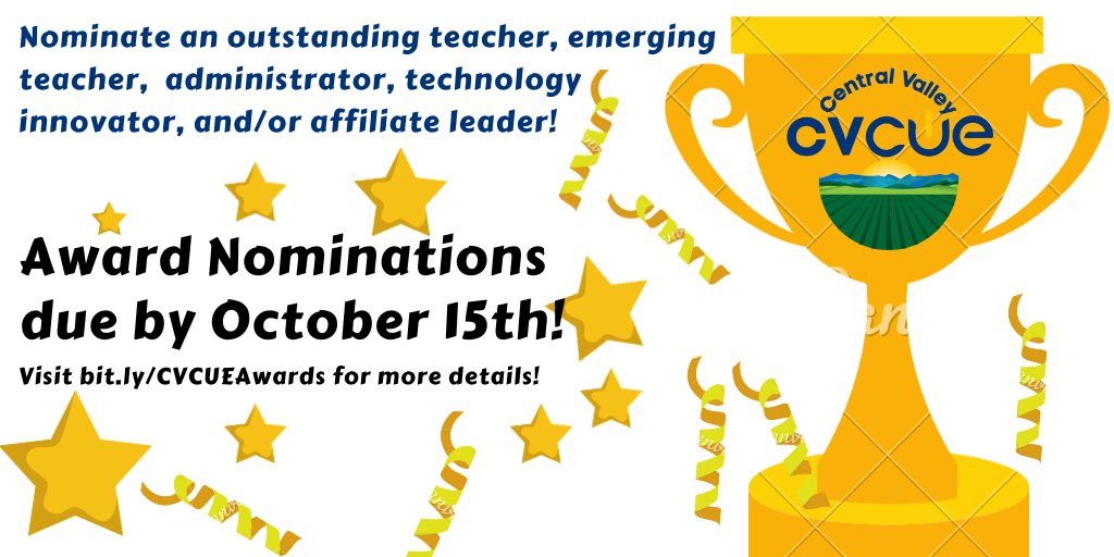 Nominate yourself or a colleague for a CVCUE Award to celebrate innovative education! bit.ly/CVCUEAwards @cueinc #cvcue #somoscue