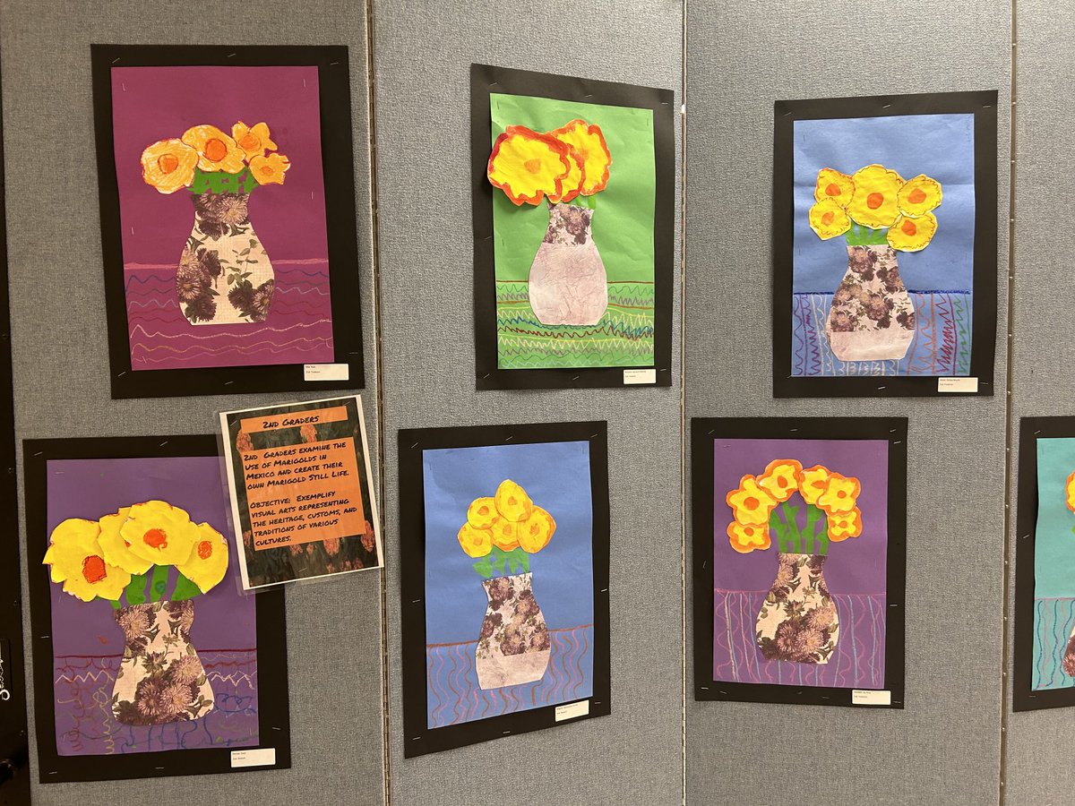 2nd graders create Marigold Still Life.  #Hispanicheritage @wilburnes #wearecrew