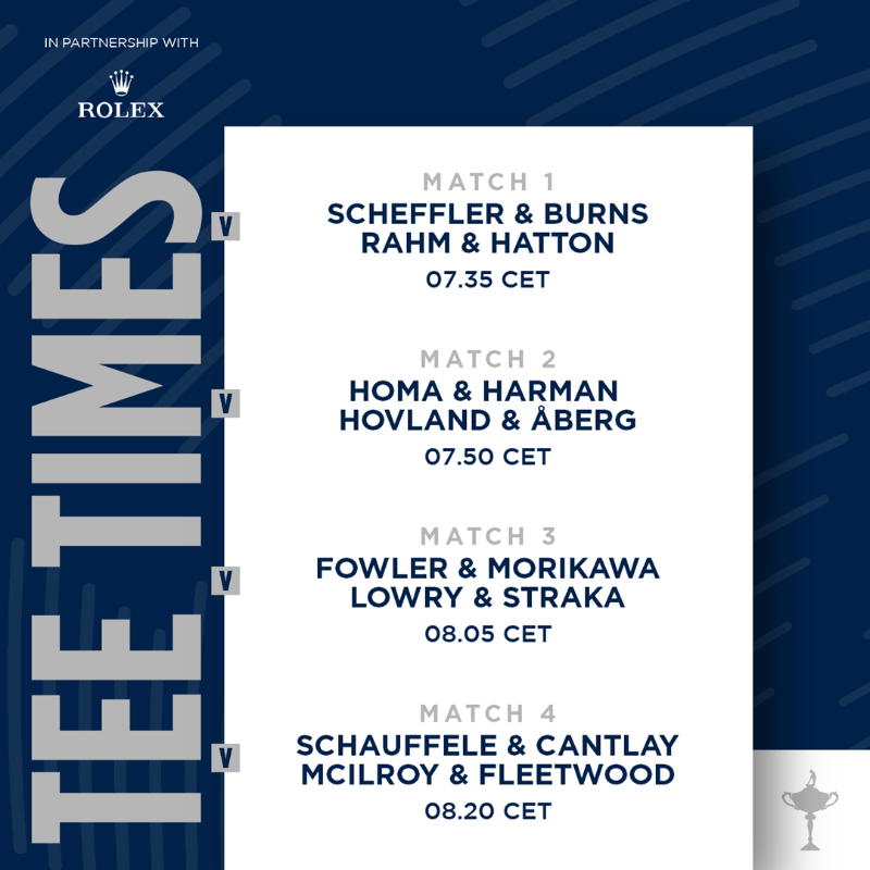 rydercup's tweet photo. Pairings and tee times for Friday's Foursomes.

#RyderCup