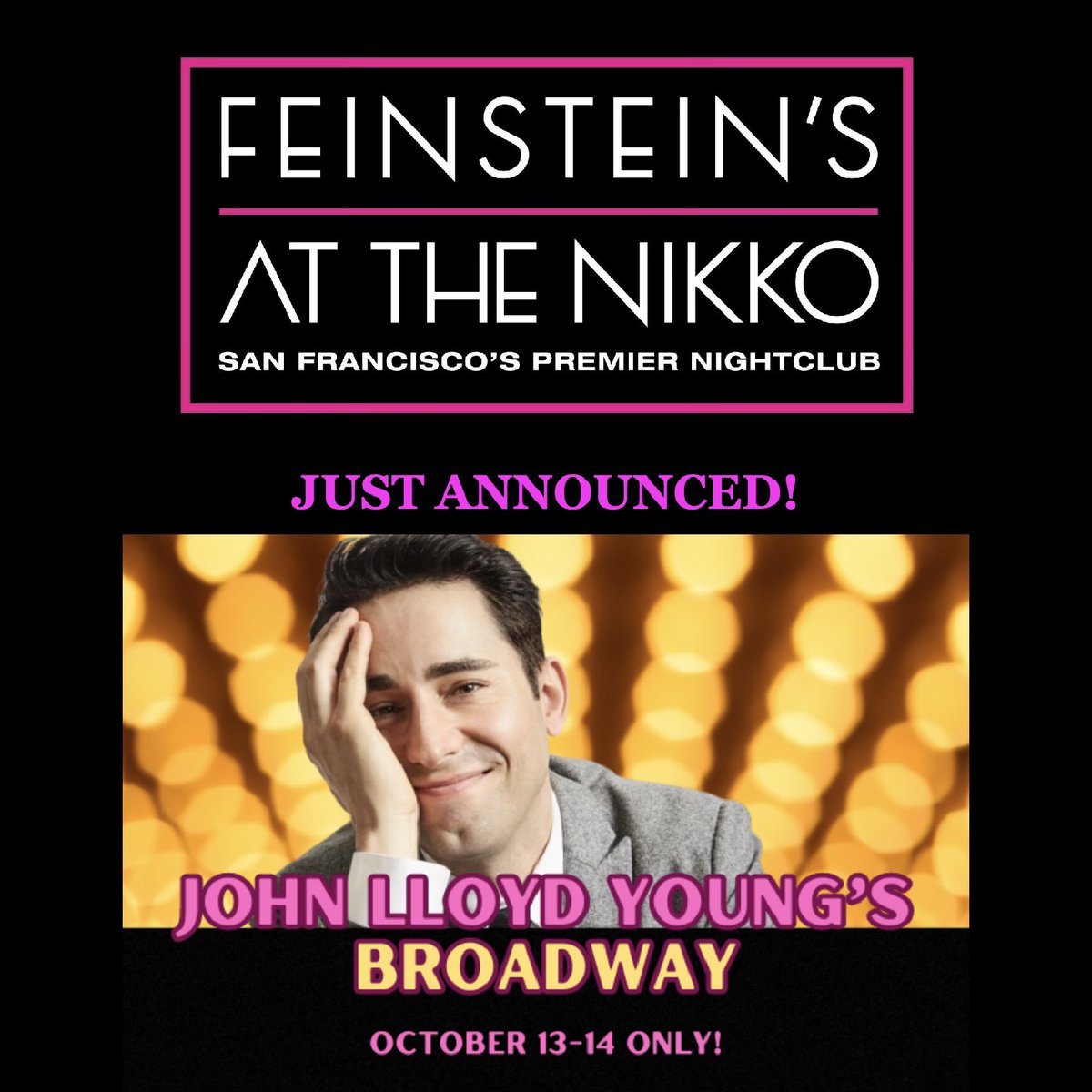 Just announced: October 13th and 14th, San Francisco. @FeinsteinsSF TIX AT LINK IN BIO 💥🕶️💥
#johnlloydyoung #broadway #sanfrancisco