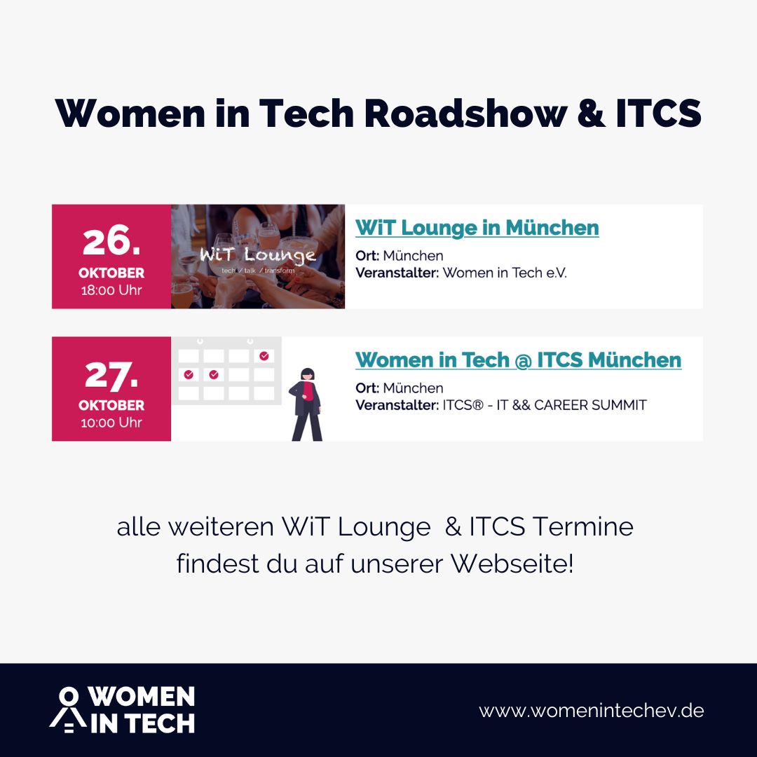 womenintechdach's tweet image. Im Oktober kommen wir in die bayerische Hauptstadt mit der WiT Lounge vor Ort und unserem Auftritt bei der @ITCS_conference Alle Details auf unserer Webseite: bit.ly/3JRejmv

#womenintech #womenintechdach #womenintechnology #fraueninit #mintvernetzt #itcs23
