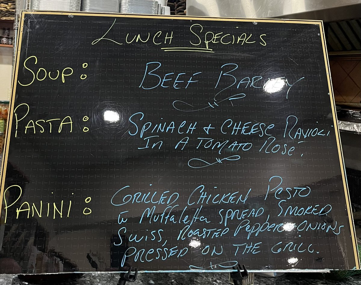 Today’s lunch specials plus our delicious deli sandwiches and salads