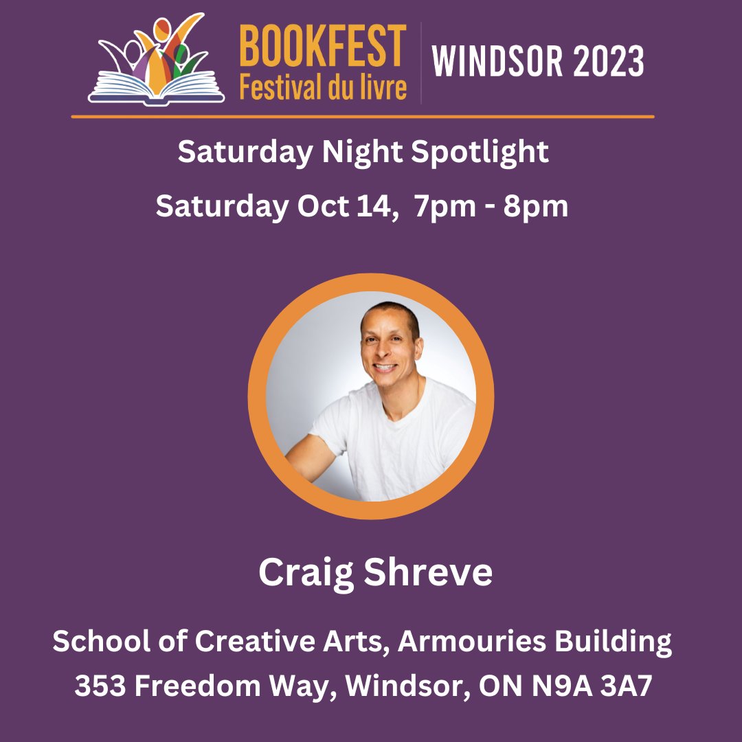 BookFestWindsor's tweet photo. Saturday Night, we will have the spotlight on Craig Shreve, known for his debut novel One Night in Mississippi. Craig will be sharing readings from his new book, The African Samurai. Get your tickets now: https://t.co/luxIxiL04G https://t.co/PBpBamusMb