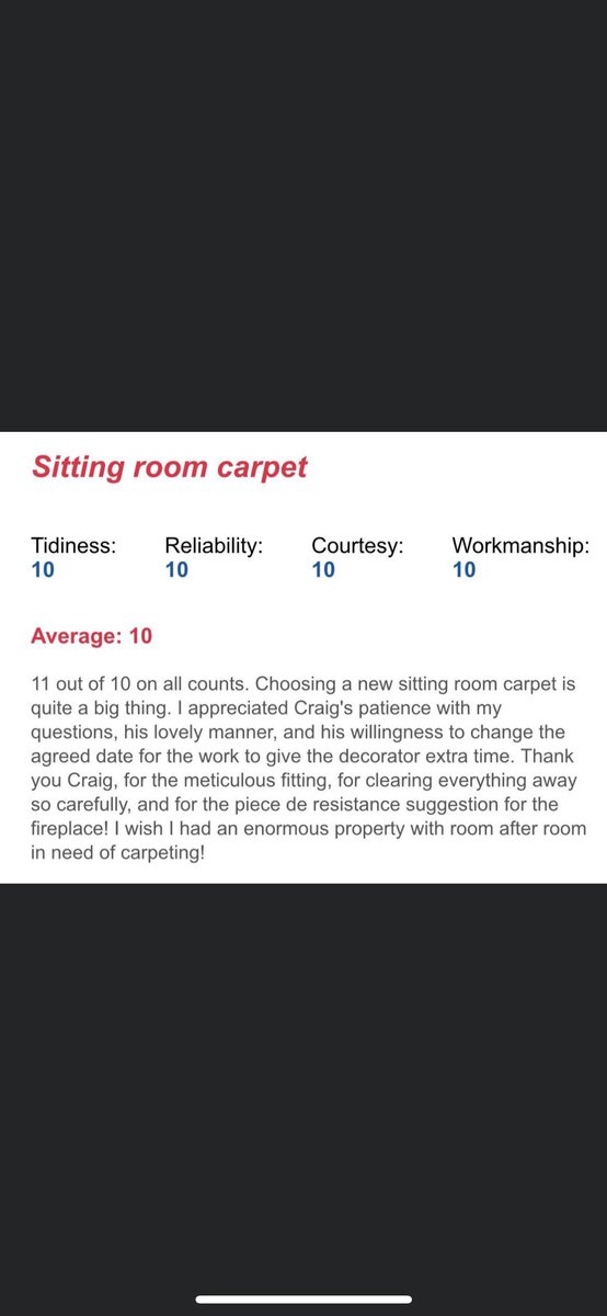 ⭐️💙⭐️ Love getting customer reviews like this, really makes my day ⭐️💙⭐️

#carpets #carpetfitting #craigmarshallflooring #fetcham #surrey #checkatrade