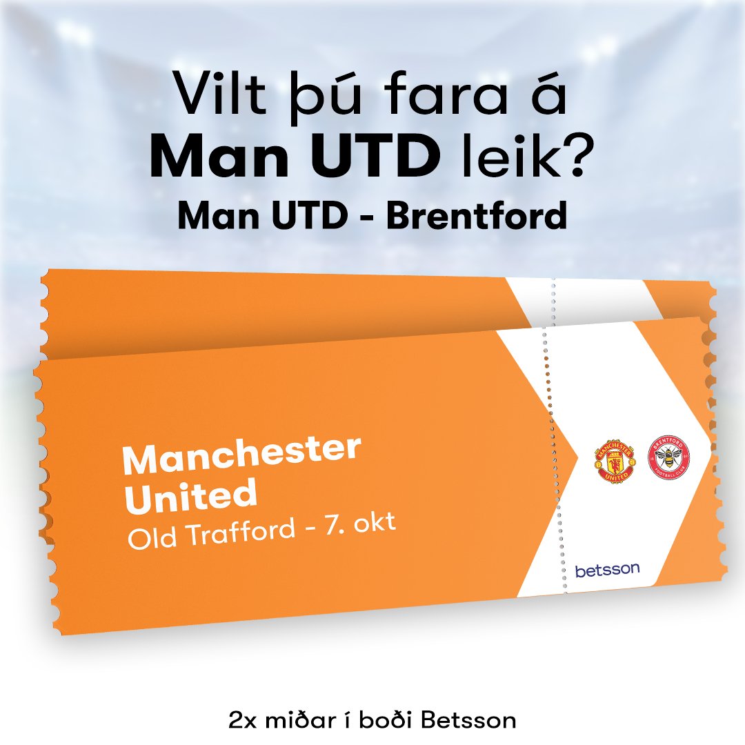 Betsson gefur 2 miða á leik Manchester United og Brentford í Ensku Úrvalsdeildinni 7. október.  

Fylgdu okkur á Twitter (x) og repostaðu póstinum.

ATH: Eingöngu miðar á völlinn (hvorki flug né gisting). 

Skráðu þig ef þú getur brugðist fljótt við - stuttur fyrirvari :-)