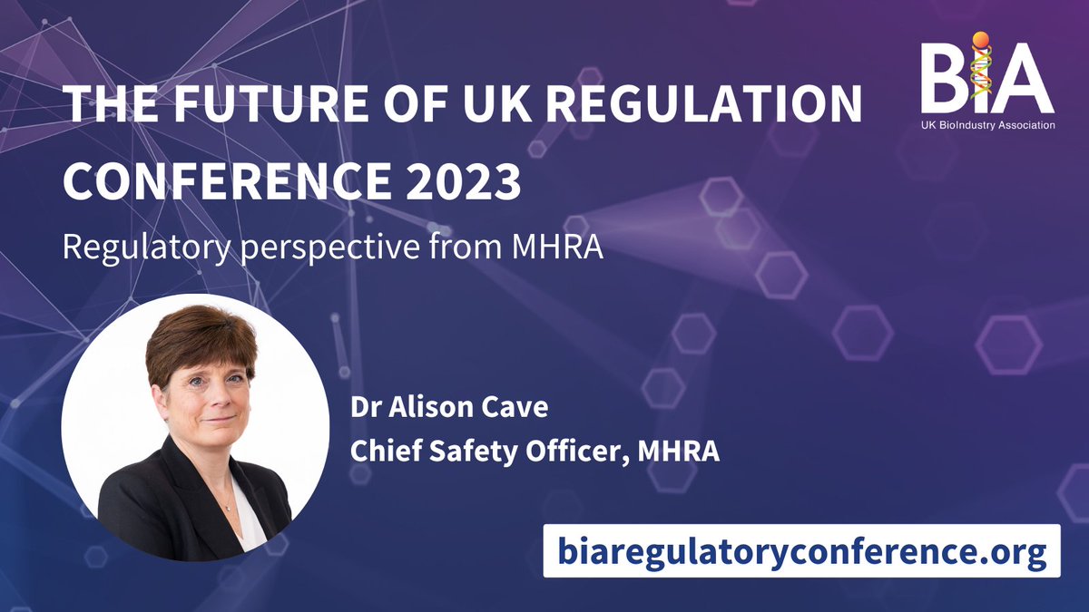 💊 🔬 We’re sharing regulatory insights at the @BIA_UK #FutureUKReg2023 conference! 👩‍🔬 Our Chief Safety Officer, Dr Alison Cave, will share our perspective on the regulation of innovative medicines and devices Full agenda here 👉 bit.ly/46ox8qZ