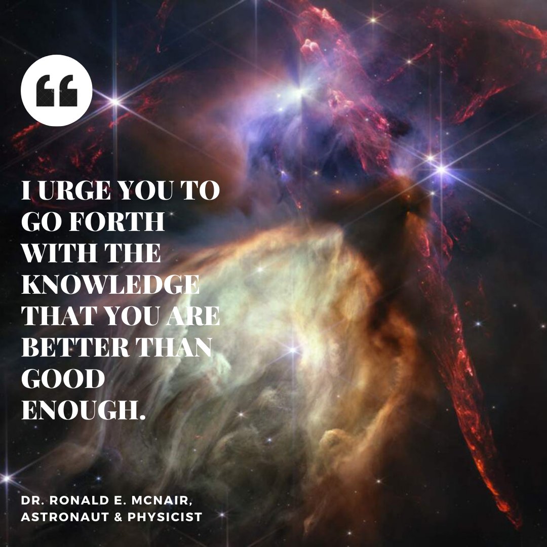 THROWBACK THURSDAY... REMINDERS ARE BENEFICIAL

✨✨✨
"You are better than good enough."
-Ronald E. McNair, Ph.D.
✨✨✨

Photo credit: An image from NASA’s James Webb Space Telescope shows the Rho Ophiuchi cloud complex, the closest star-forming region to Earth. (NASA)
