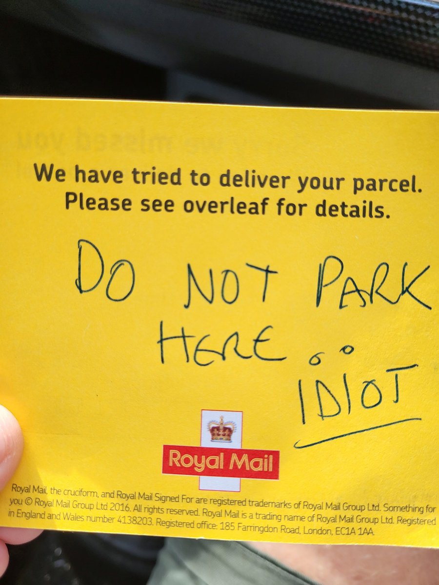 02Morrij's tweet photo. @RoyalMailHelp @RoyalMail Can I speak to someone about the note your postal worker left on my car please? https://t.co/L5Mb4EH9ET