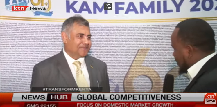 KAM_Kenya's tweet photo. On the sidelines of the panel discussion, KAM Chair Rajan Shah is speaking to KTN's Jimmy Mbogo on the same front.

"The manufacturing sector is a capital-intensive industry," Rajan Shah emphasizes. "We find ourselves in a very challenging situation with interest rates on the rise. It's our hope that these high-interest rate environments are temporary because, as manufacturers, we are faced with the imperative to increase productivity and simultaneously lower costs. This dual challenge necessitates a stable and favorable financial environment."

#KAMAdvocacy