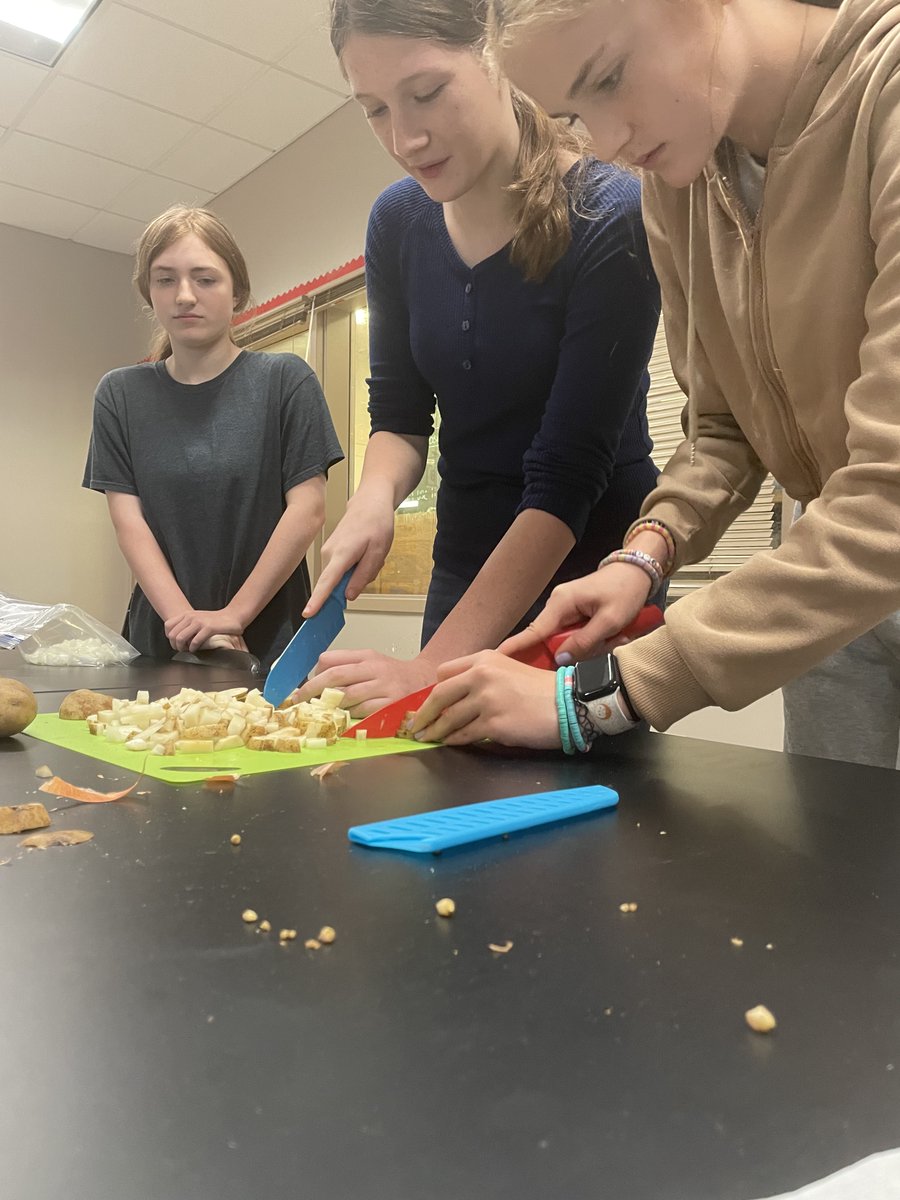 Waverly_NY_FFA's tweet photo. It's Soup Season! 8th Grade Ag students spent the period learning safe knife handling & chopping veggies for Ham and Potato Soup and Cream of Potato Soup. Tomorrow we'll assemble, cook, and calculate nutrients in each recipe π²π©βπ³π! #wcsdletsgo #wmsrocks https://t.co/6v8Ce3y7D2