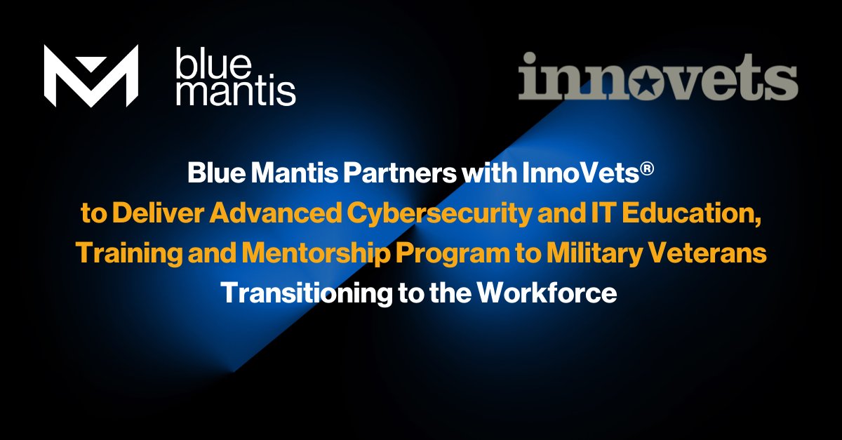 BlueMantisIT's tweet image. @BlueMantisIT is pleased to announce our partnership with @InnoVets_US, a business accelerator dedicated to supporting #Veteran and Gold Star Families. We will be providing a set of tools aimed at helping Veterans start a career in IT. 
okt.to/wJV39i #LetsMeetTheFuture