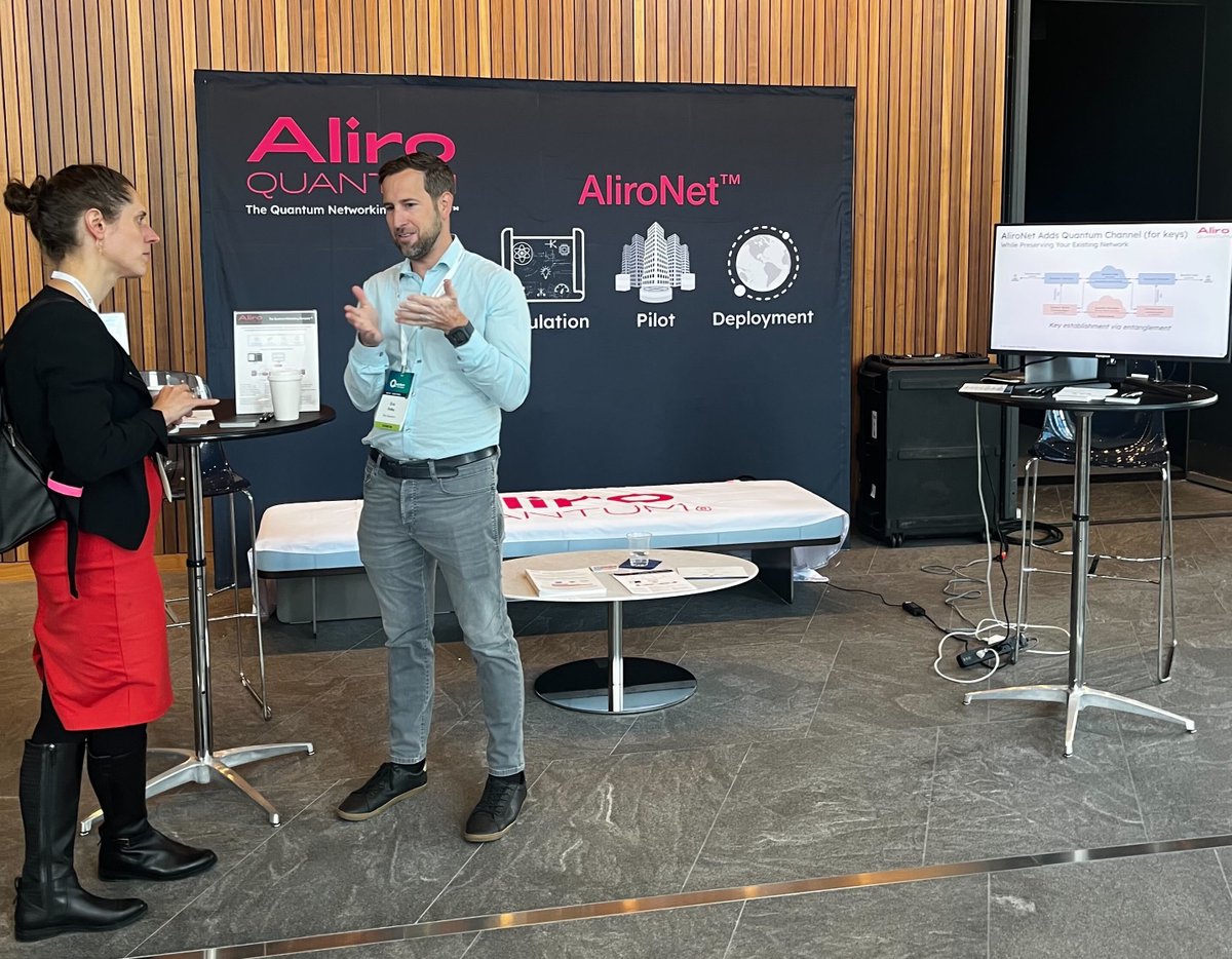 AliroQuantum's tweet photo. If you're at #QuantumWorldCongress today, drop booth 45! Eric Ostby, Chief Product Officer at Aliro, is there talking with technologists & business leaders about how to plan, design, and implement quantum-secure cybersecurity solutions today. #SecureNetworks #SecureSDWAN #QWC2023 https://t.co/0QmvlFAXwd